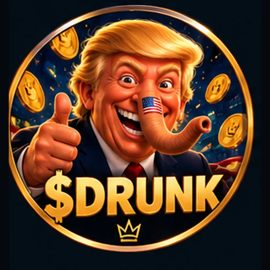 Donald Trunk, a grinning cartoon figure with an elephant trunk, in gold $DRUNK artwork